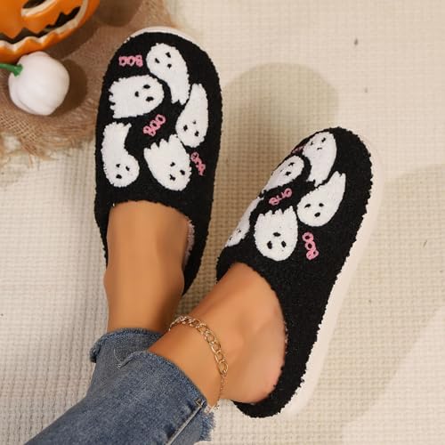 Halloween Slippers for Women Men Memory Foam Cozy Plush Fluffy Warm Cartoon Fuzzy Slippers Winter Holiday Slip-on Slides Comfortable Soft Indoor Outdoor House Shoes4