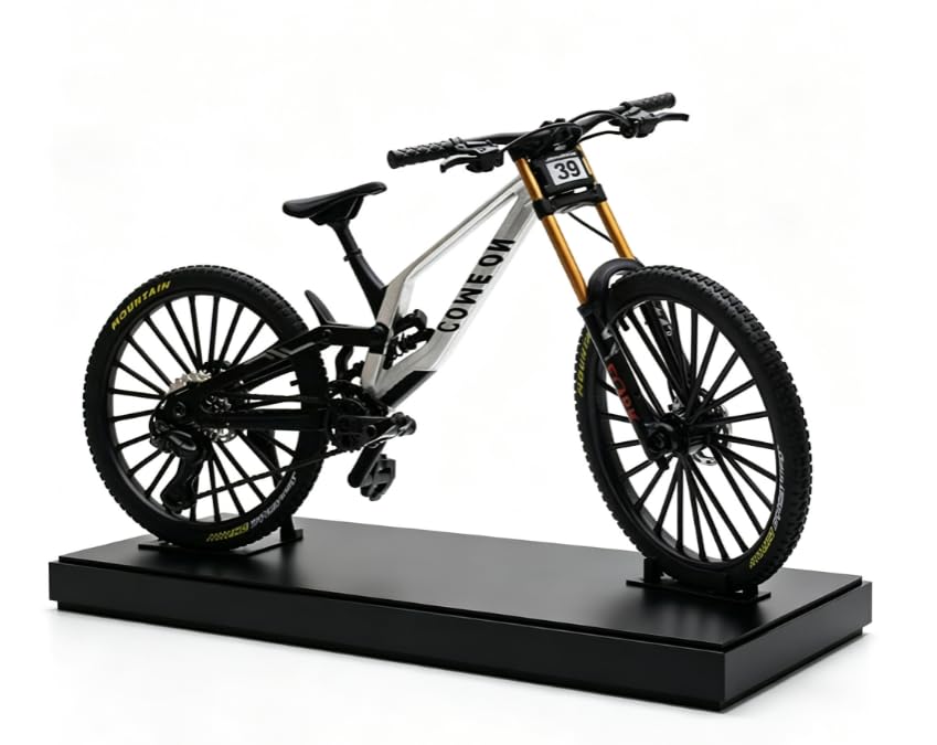 Downhill Mountain Bike a escala con suspensión total y acabados metálicos