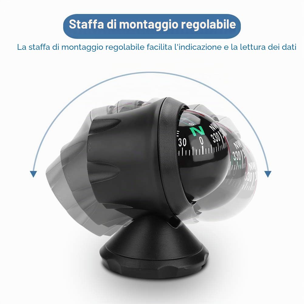 Bussola per Barche, Bussola per Auto Cruscotto Navigatore Digitale Bussola per Esploratore, Bussola Marina Regolabile Multifunzionale Bussola Marina Nera Adatto per Auto Camion per Barche