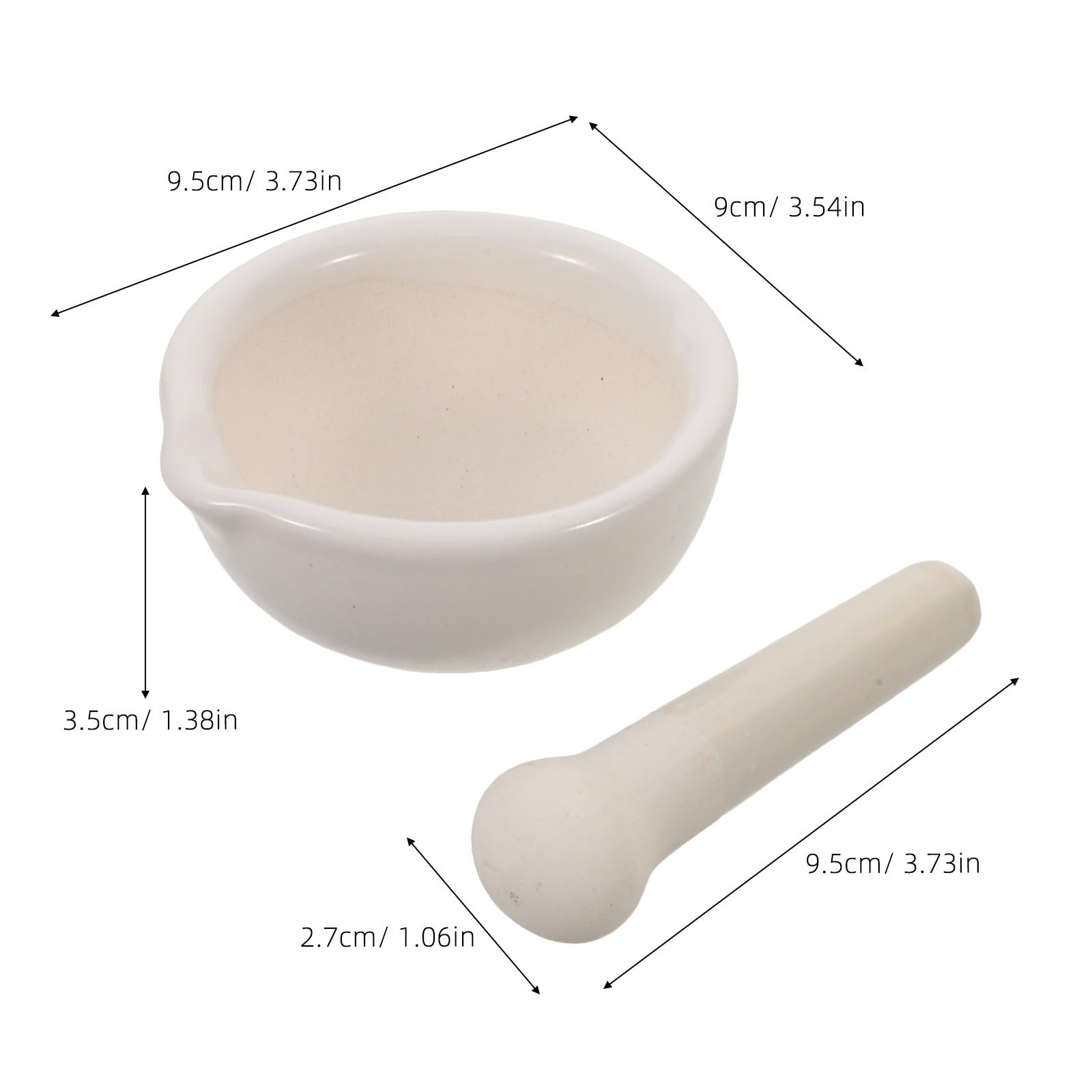 IMIKEYA 2 Pièces Mortier et Pilon en Céramique Blanc avec Bec Verseur, Design Compact et Broyage pour Épices et Assaisonnements Cuisine, 10 Cm