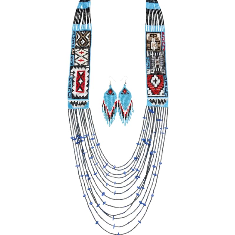 Collar y pendientes ucranianos para lucir en eventos, conjunto de mosaico étnico