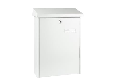 Burg-WÄCHTER Briefkasten ohne Zeitungsfach mit Namensschild, Verzinkter Stahl, Strukturlackiert, Korrosionsschutz, Einwurf-Format DIN C4, inkl. 2 Schlüssel und Montagematerial, TEXEL 5767 W, Weiß