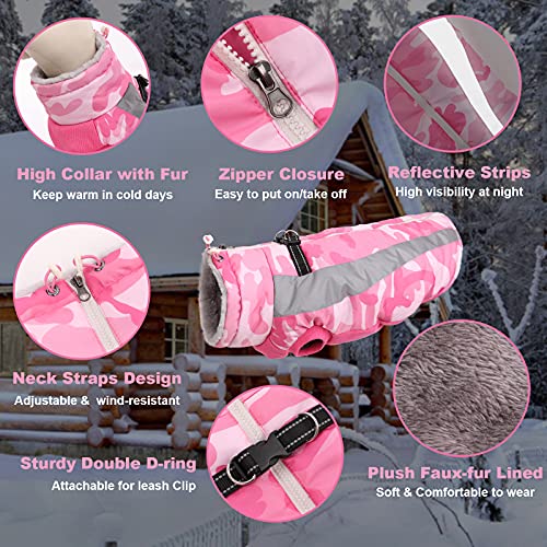 Winter Warm Puppy Fur Vest Cold Weather Dog Coat With Reflective Stripe,Waterproof Adjustable Dog Jacket Clothes Snow Day Pet Outdoor Wear Outfit For Small Medium Large Dog, Pink L #TOP1