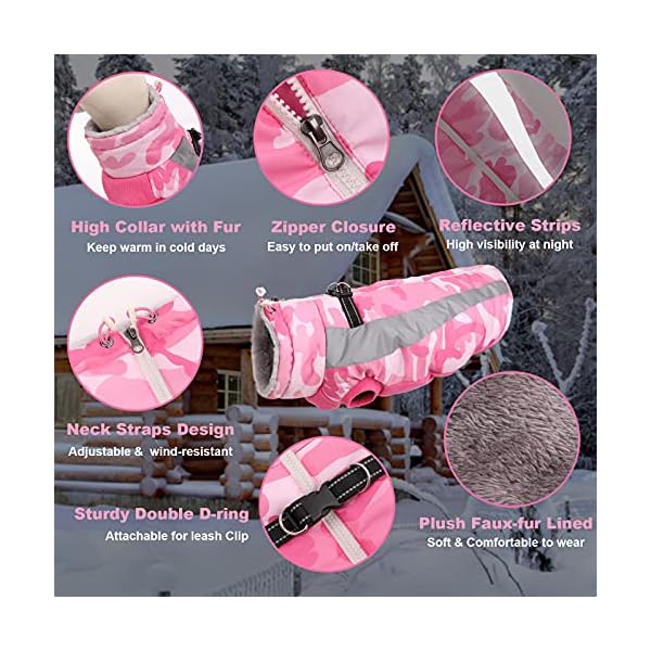 Warm Dog Winter Jacket Snow Coat Cold Weather Clothes, Puppy Fur Vest with Reflective Stripe, Windproof Adjustable Doggies Clothes Chilly Days Pet Outfit for Small Medium Large Dog, Pink XL Warm Dog Winter Jacket Snow Coat Cold Weather Clothes, Puppy Fur Vest with Reflective Stripe, Windproof Adjustable Doggies Clothes Chilly Days Pet Outfit for Small Medium Large Dog, Pink XL