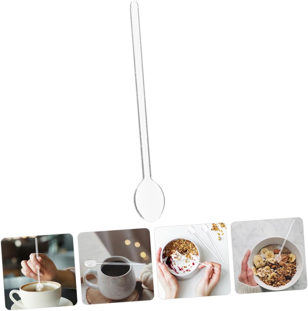 Luxshiny Heat Resistant Clear Glass Coffee Spoon with Rounded Head Long Handle Stirring Spoon for Milk Dessert Soup Stylish Kitchen Scoop for Versatile Use