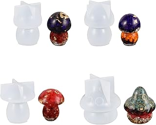 4Pcs Mushroom Silicone Mold for Resin Casting Cute Mushroom Epoxy Mold Mushroom Decorations Halloween Christmas Ornament, 8.5cm, As the Picture Shows