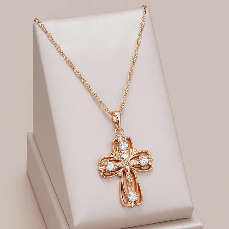 925 sterling Silver Prayer Orthodox Cross Necklace Orthodox Cross Pendant Necklace Russian Orthodox Jewelry Rose Gold Color Religious Jesus Eastern Orthodox Cross Necklace Greek for Women