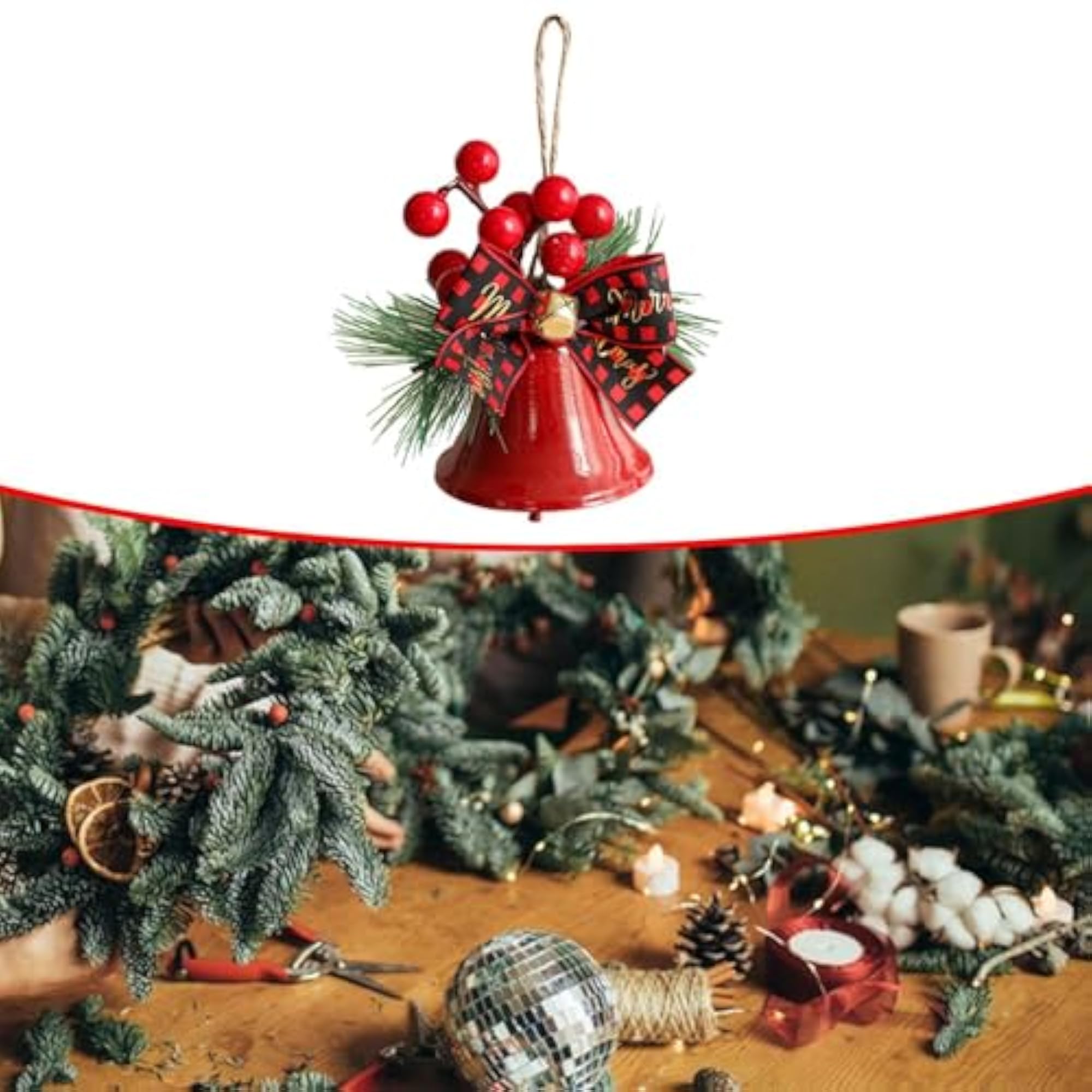 Christmas Bow with Bell Small Rustic Plaid Bows Pendant