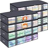 Picture of TasticTotes Under Bed Storage Containers, 8 Pack Blanket Storage Bags, Collapsible Storage Bags with Big Zippers, Clear Front, Shoe Storage and Organization for Clothes, Comforter, 90L, Grey