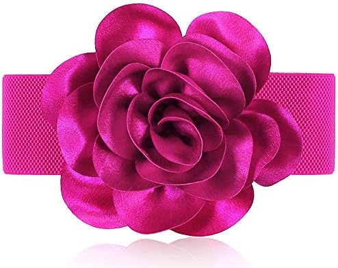 Large Single Rose-Flower Wide Elastic Corset Waist Belt for Women/Girls Dress (Rose Red)