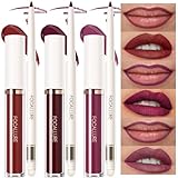 FOCALLURE KISSPROOF 6Pcs Liquid Lipstick & Lip Liner Set, 3 Highly Pigmented Lip Gloss, 3 Matte Lip Crayons with Built-in Sharpener, Non-Stick Cup Lips Makeup Gift for Women, PP01 VIOLET