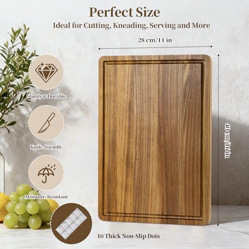 Tabla de cortar de madera de teca 16 pulgadas con mango y ranura miniatura 3