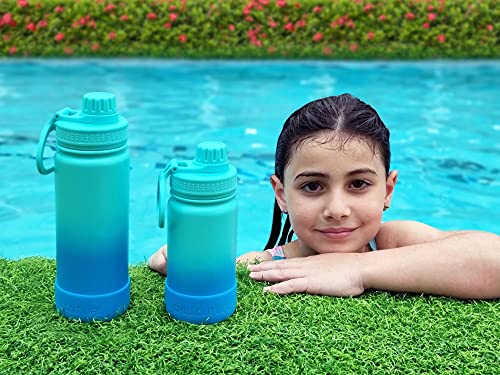 Chillout Life 17 Oz Kids Insulated Water Bottle With Leakproof Spout Lid And Cute Waterproof Stickers, Personalized Stainless Steel Thermos Flask Metal Water Bottle For Girls & Boys, Ocean Blue #TOP6