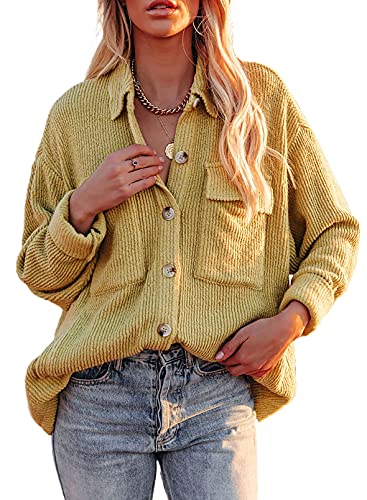 Bdcoco Womens Corduroy Jackets Long Sleeve Boyfriend Button Down Oversized Coat Outwear