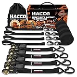 Haccoplanet Ratchet Tie Down Straps, 2340lb Break Strength, 4pc 1inch x 16FT Tie Down Strap Set with Padded Handles & Coated S Hook W/Safety Clip, Cargo Strap Tie Down for Motorcycle, Truck (Black)