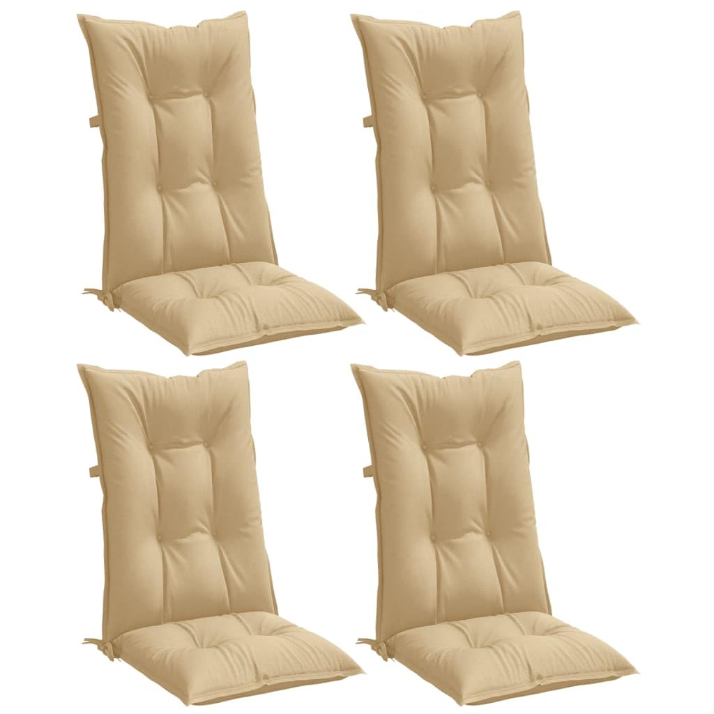 Cuscini sedia schiena alta beige mélange 120x50x7 cm tessuto poliestere imbottitura fibra cava PP 4 pezzi con laccetti elastici antiscivolo per giardino interno ufficio comfort ergonomico