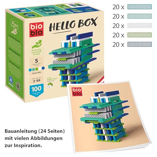 bioblo Hello Box Ocean Mix with 100 Pieces, Sustainable Colourful Building Blocks for Children from 3 Years - Image 4