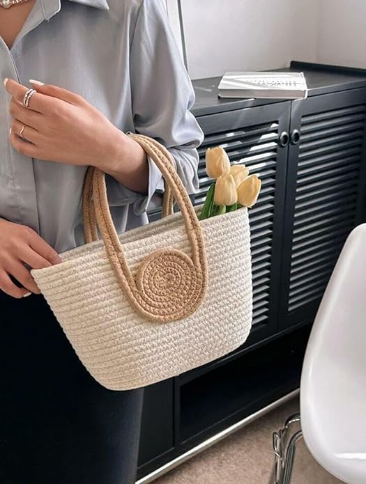 Image of Handmade Crochet Tote Bag with Circular Handle, 25 cm x 15 cm