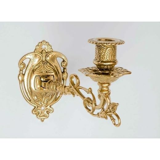 Candelabro de pared antiguo, candelabro de pared, piano, latón bruñido, estilo barroco, antiguo, candelabro de pared, latón, candelabro de pared, color dorado 82258