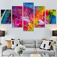 SIGNWIN 5 Panel Canvas Wall Art Modern Art Abstract Brushstroke Closeup Expressionism Expressive Modern Multicolor Oil Painting for Home Decorations Ready to Hang - 60