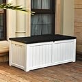 YITAHOME 120 Gallon Large Deck Box, Resin Outdoor Storage Box w/Lockable Black Lid for Outdoor Pillows, Garden Tools and Pool Supplies, Waterproof, Lockable, Grayish-White