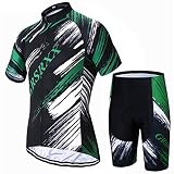 X-Labor Herren Radtrikot Set Schnell Trocknend Jersey Kurzarm + Radhose mit 3D Sitzpolster Rennrad Outdoor Fahrradbekleidung Grün 2XL