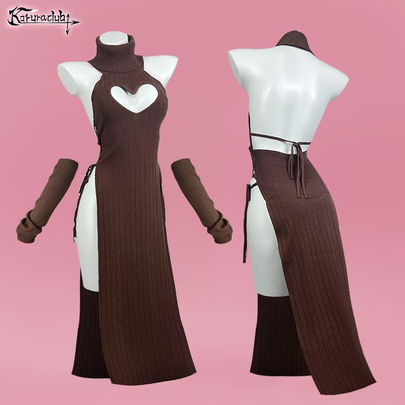 KORURACLUB Love Cheongsam costume White/Black premium sweater cosplay lingerie Love Cheongsam succubus lingerie: Brown L/2XL