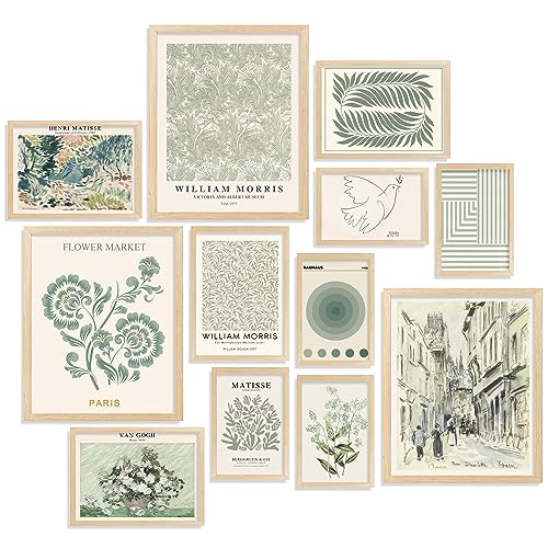 Waschbär Sage Green Room Decor Aesthetic - Green Wall Art Aesthetic Posters, Green Room Decor, Sage Minimalist Poster Set, Boho Prints Wall Collage, Matisse Pictures for Bedroom Decor (UNFRAMED)