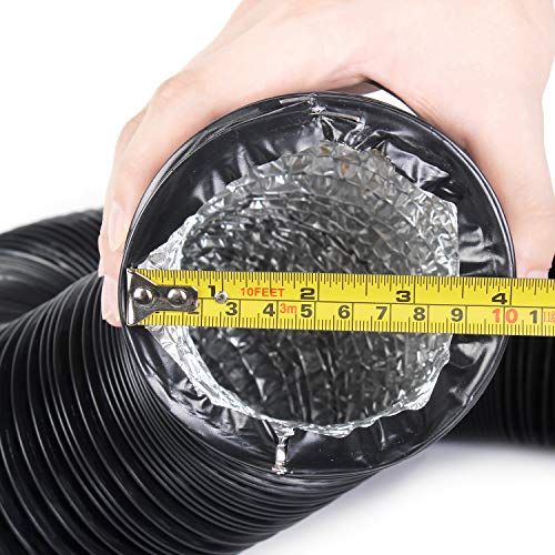 4 Inch Duct Hose By 12 Feet, Eau Black Flexible 4-Layers Aluminum Dryer Vent Tube Transition Duct Air Hose With 2 Screw Clamps Great For Hvac Duct, Clothes Dryer Duct, Air Duct #TOP1