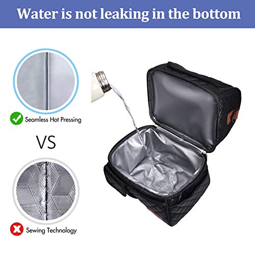 Lokass Lunch Bags For Women Double Deck Insulated Lunch Box Large Cooler Tote Bag With Removable Shoulder Strap Wide Open Thermal Meal Prep Lunch Organizer For Men Adults Work Picnic, Black-Square #TOP3