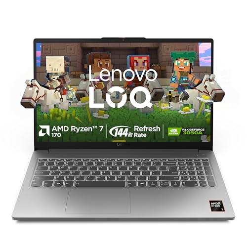 Image of Lenovo LOQ Essential AMD Ryzen 7 170 | NVIDIA RTX 3050A 4GB (16GB RAM /512GB SSD /144Hz Refresh Rate /15.6 inch (39.6cm) /Windows 11 /Office Home 2024 /3 Mon. Game Pass /Grey /1.8Kg), 83S000FPIN Gaming Laptop