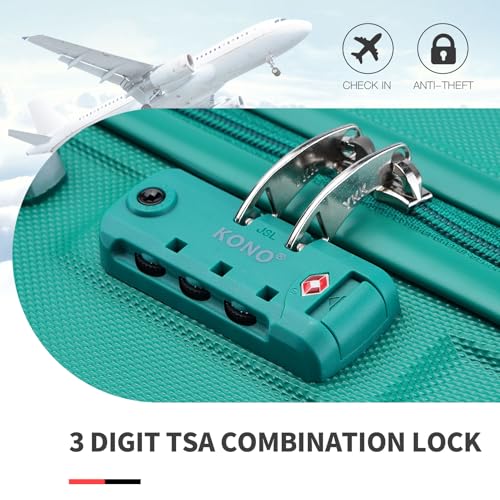 Kono Carry On Luggage Set Airline Approved Lightweight PC+ABS Carry On Suitcase with TSA Lock Spinner Wheels Durable Luggage Hardside Turquoise
