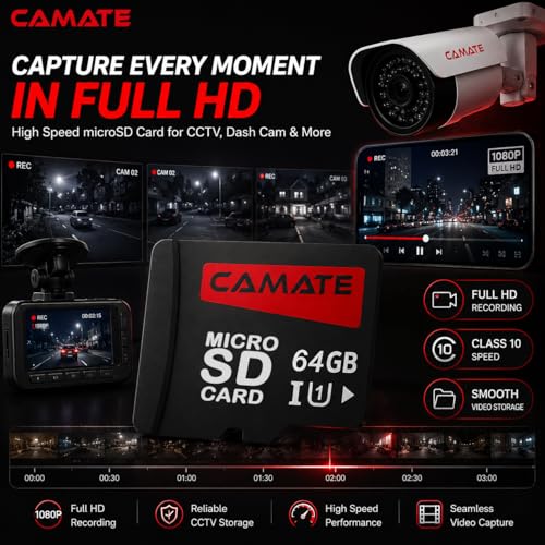 Image of Conbre 64GB Micro SD Card Class 10 Memory Card, UHS-I, Up to 100MB /s, Full HD & 4K Recording, High-Speed Storage for CCTV Cameras, Smartphones, Tablets, Dashcams & Drones