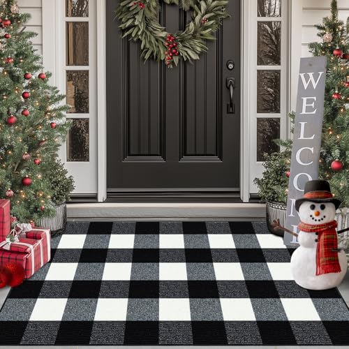 FONEYI Buffalo Plaid Outdoor Rug, 27.5"x43" Checkered Front Door Mat,