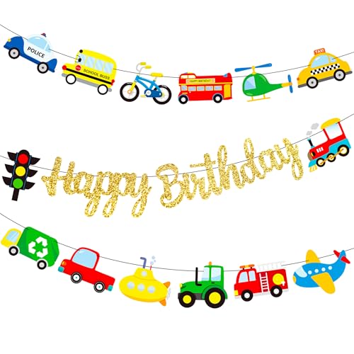 Transportation Happy Birthday Banners Transport Themed Birthday Party Decorations 3PCS