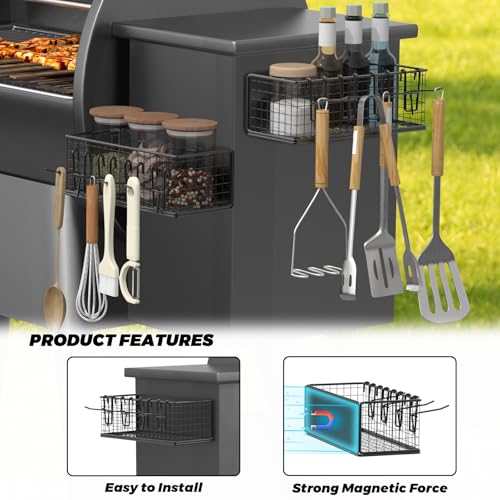 Image of 2 Pack Magnetic Storage Bin for Traeger Smoker Grills, Outdoor Smoker Accessories for Traeger Pro 575, Pro 780, Pro Series 22, Pro Series 34, Ironwood 650, Ironwood 885