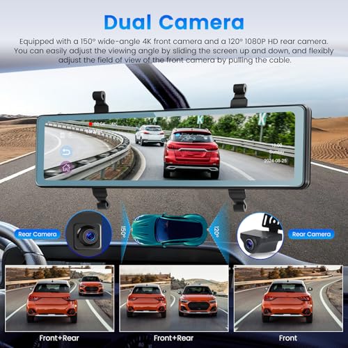 NHOPEEW Câmera retrovisor 4K HD - Câmera retrovisor IPS de 11,26 polegadas com tela sensível ao toqu