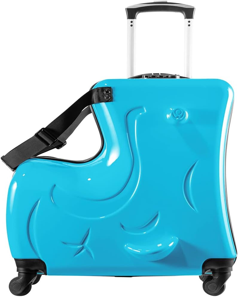 Portable boys and girls children ride on a Trojan suitcase and for parents to rest assured kids luggage sets (blue, 24 inch)