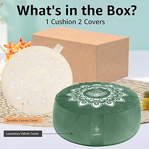 Overmont Meditation Cushion Large Velvet Floor Pillow With Extra Cover 16"X16"X5.2" For Sitting On Floor, Zafu Accessories Decor Buckwheat Yoga Cushion #TOP2