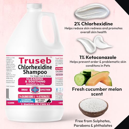 Truseb Topical Ketoconazole and Chlorhexidine Shampoo for Dogs, Cats & Horses Pleasantly Scented with a Cucumber Melon Scent with Aloe (Ketoconazole & Chlorhexidine Shampoo, 1 Gallon) - Image 5