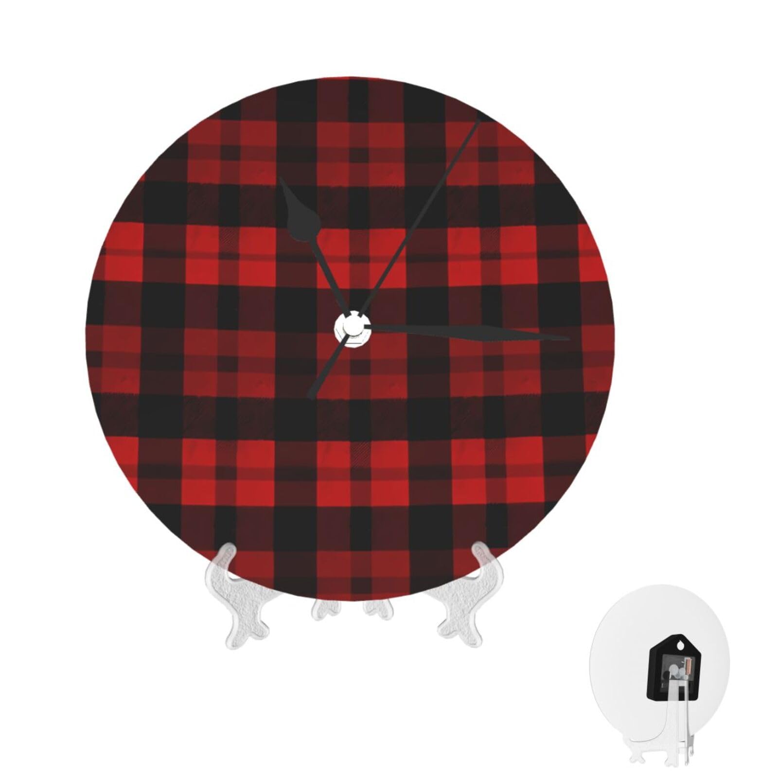 Horloge de cuisine à carreaux rouge et noir pour une décoration bistrot