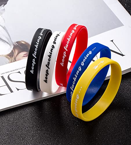 Renyilin 10Pcs Inspirational Personality Wrist Band Creative Silicone Bracelet 5 Colors For Women Men Girls Boys Hip Hop Wristband (5Pcs & Black) #TOP4