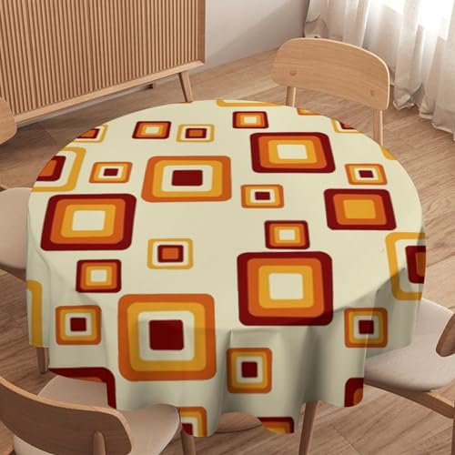 SHElifestyle Mid Century Modern Tablecloth, Retro Colorful 70S Round Table Cover Vintage Abstract Geometric Tabletop Water Resistant Wipeable Tablecloths for Kitchen Dinning Room 50"