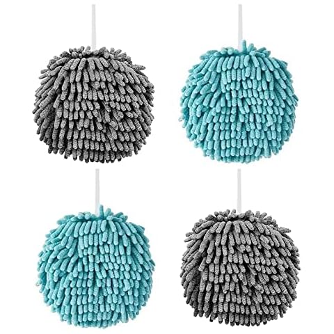 Emivery 4 Pcs Microfiber Hand Drying Towels, Absorbent Chenille Hand Towel with Hanging Loop, Quick Dry Hand Plush Absorbent Towels for Kitchen Bathroom Cover