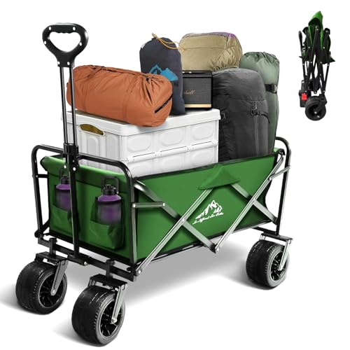 SAILARY Collapsible Wagon Foldable Cart Heavy Duty, Large Capacity Grocery Beach Wagon for Camping Shopping, Green by SAILARY - Used condition - US$42.17
