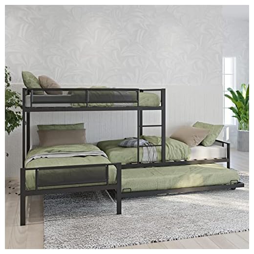 KIVENJAJA L-Shaped Triple Bunk Bed with Trundle, Metal Quad Bunk Beds Twin Over Twin for 4 Kids, Heavy Duty 4 Small Bunkbeds for Teens Girls Boys Adults, Black