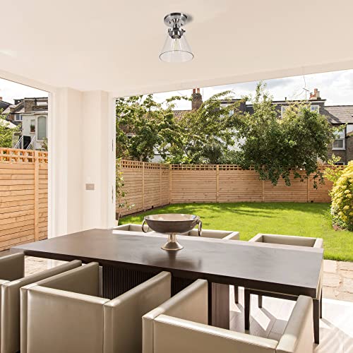 Gruenlich Semi Flush Mount Ceiling Light Fixture For Outdoor And Indoor, E26 Medium Base, Metal Housing Plus Clear Glass, Bulb Not Included, 2-Pack, Nickel Finish #TOP6