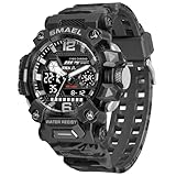 AIMES Orologi da uomo Sport Outdoor Impermeabile Militare Orologio da Uomo Grande Doppio Fuso Orario Data Multi Funzione Casul Lavoro Orologio da Polso Tattiche LED Sveglia Cronometro, 8072-Grigio