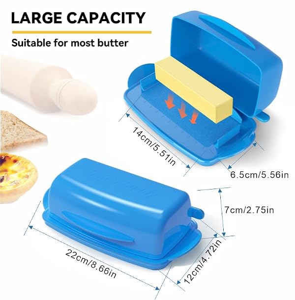 Butter Dishes with Lid for Countertop Refrigerator, Plastic Butter Dish Clear Flip Top Lid Butter Container with Spreader, Non-Slip Bottom Butter Holder Keeper (Blue) by SOUL CREAT - Image 6