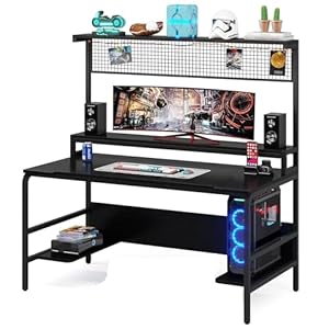 Tekavo Gaming Table | With Monitor Stand & Upper Grill | Gaming Room Setup| (140Dx60Wx160H) / Diy – Engineered Wood, Powder Coated